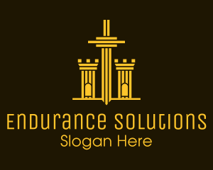 Golden Sword Medieval Tower  logo design