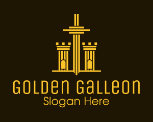 Golden Sword Medieval Tower  logo design