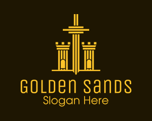 Golden Sword Medieval Tower  logo design