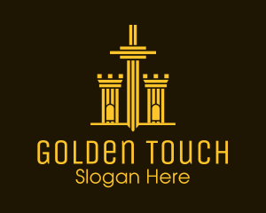 Golden Sword Medieval Tower  logo design