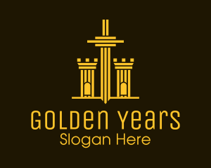 Golden Sword Medieval Tower  logo design