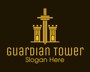 Watchtower - Golden Sword Medieval Tower logo design