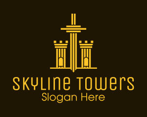 Golden Sword Medieval Tower  logo design