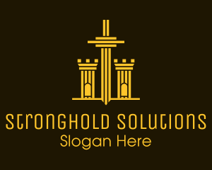 Fort - Golden Sword Medieval Tower logo design