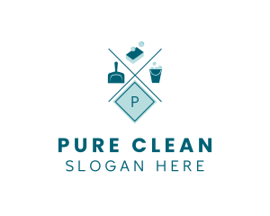 Dustpan Sponge Bucket Cleaner logo design