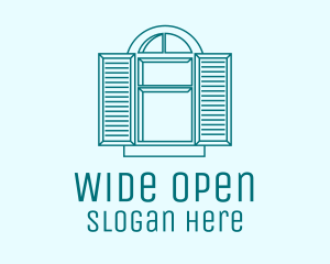 Open - Teal Window Shutters logo design