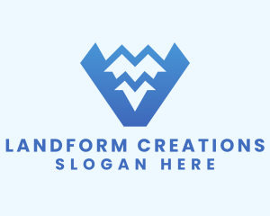 Landform - Blue Mountain Range Letter V logo design