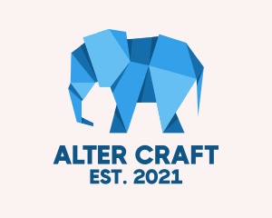 Blue Papercraft Elephant  logo design