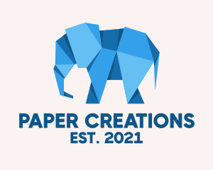 Papercraft - Blue Papercraft Elephant logo design