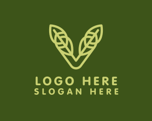 Green Leaf Letter V Logo
