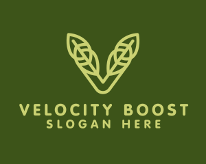 Green Leaf Letter V logo design