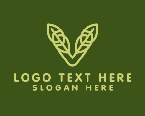 Monoline - Green Leaf Letter V logo design