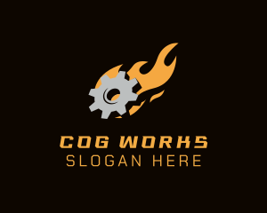 Cog - Mechanic Cog Flames logo design