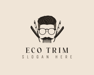 Hair Mustache Barber logo design