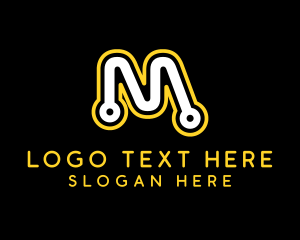 Stroke - Modern Letter M Circuit logo design