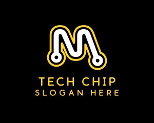 Chipset - Modern Letter M Circuit logo design