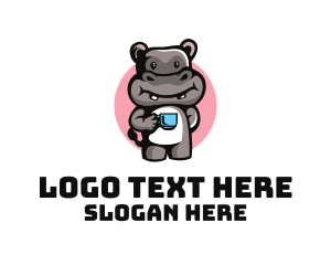 Teahouse - Hippopotamus Cup Cafe Mascot logo design