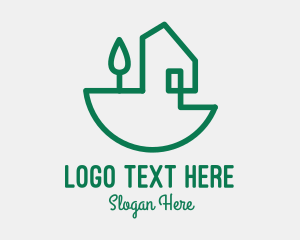 Rural - Green House Outline logo design