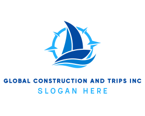 Marine - Blue Sailboat Compass logo design