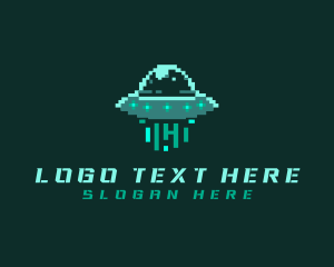 Video Gamer - Pixel Alien UFO logo design