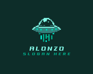 Pixel Alien UFO logo design