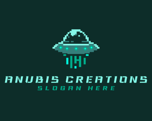 Pixel Alien UFO logo design