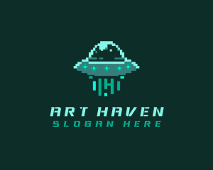 Pixel Alien UFO logo design