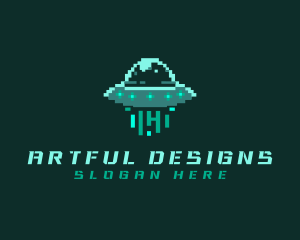 Pixel Alien UFO logo design