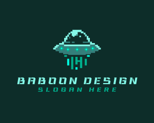 Pixel Alien UFO logo design