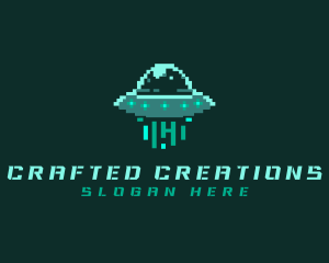 Pixel Alien UFO logo design