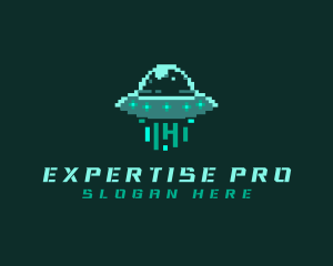 Pixel Alien UFO logo design