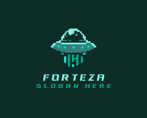 Pixel Alien UFO logo design