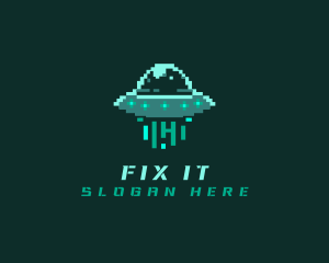 Pixel Alien UFO logo design