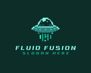 Pixel Alien UFO logo design