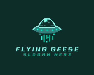 Pixel Alien UFO logo design