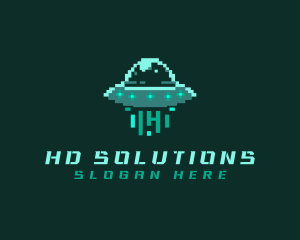 Pixel Alien UFO logo design