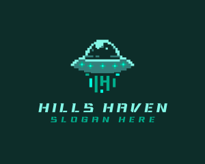 Pixel Alien UFO logo design