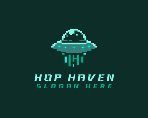 Pixel Alien UFO logo design