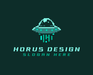 Pixel Alien UFO logo design