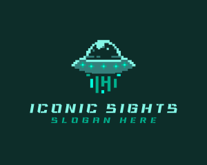 Pixel Alien UFO logo design