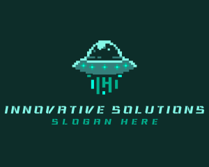 Pixel Alien UFO logo design