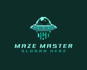 Pixel Alien UFO logo design