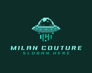 Pixel Alien UFO logo design