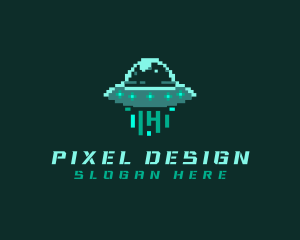 Pixel Alien UFO logo design