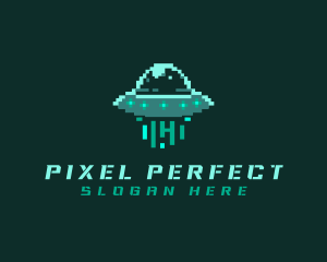 Pixel Alien UFO logo design