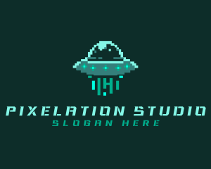 Pixel Alien UFO logo design