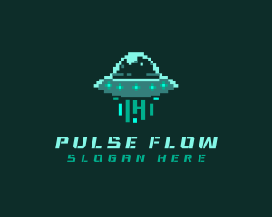 Pixel Alien UFO logo design