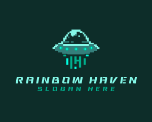 Pixel Alien UFO logo design