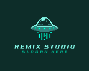 Pixel Alien UFO logo design