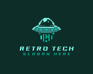 Pixel Alien UFO logo design